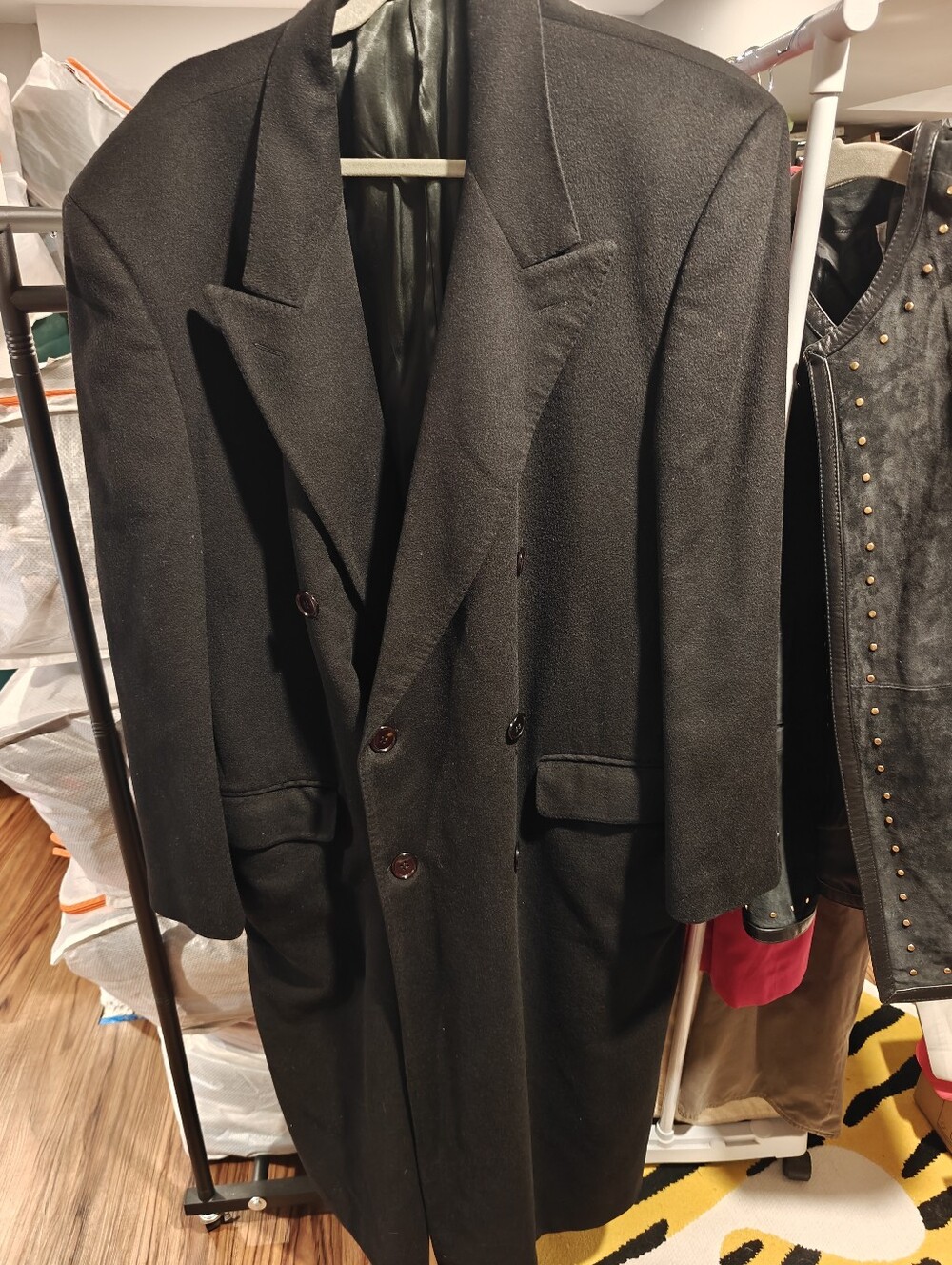 Men's Black Double-Breasted Wool Overcoat Cashmere Italian Made